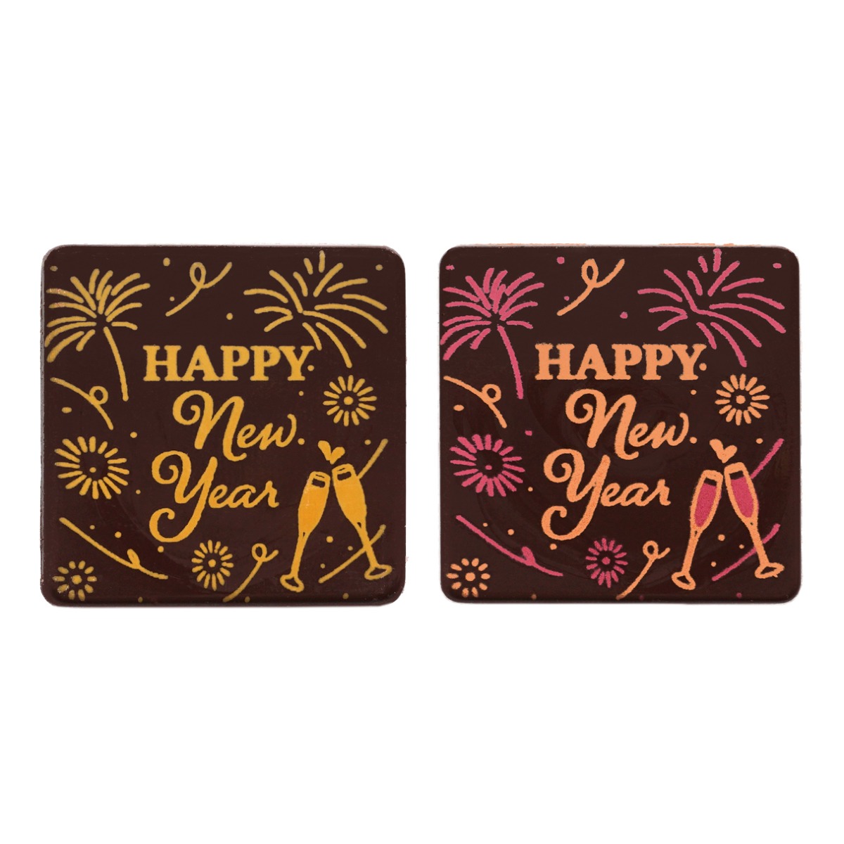 Vierkant 3,5 cm Happy New Year vuurwerk donker